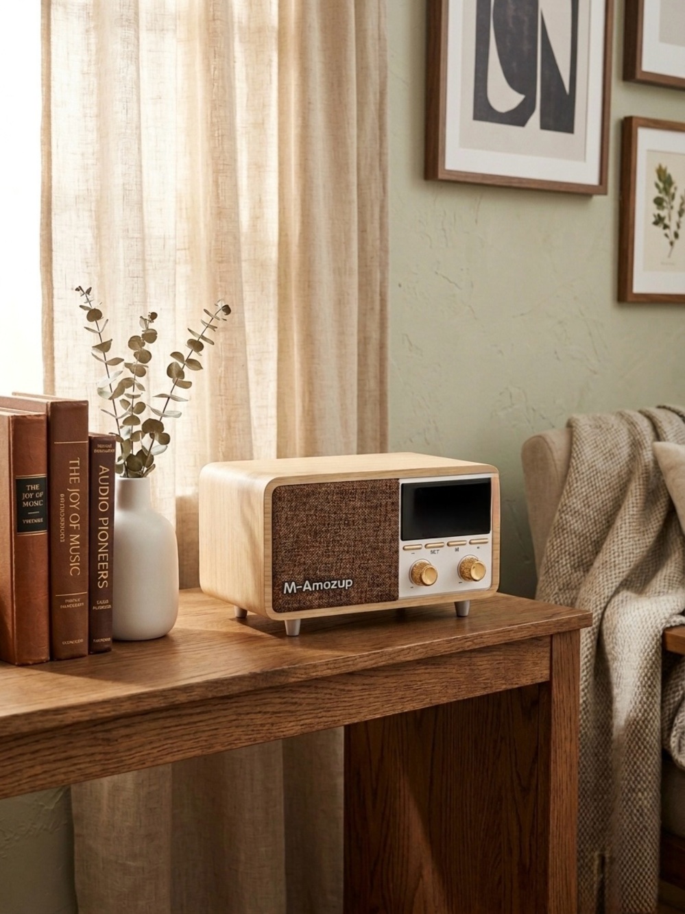 Beige Retro Bluetooth Speaker with Radio stations